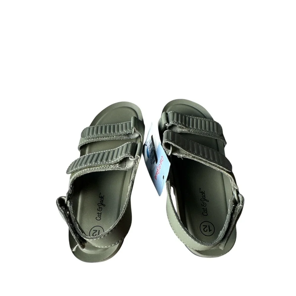 Cat & Jack kids' olive green sandals featuring easy hook-and-loop strap closures